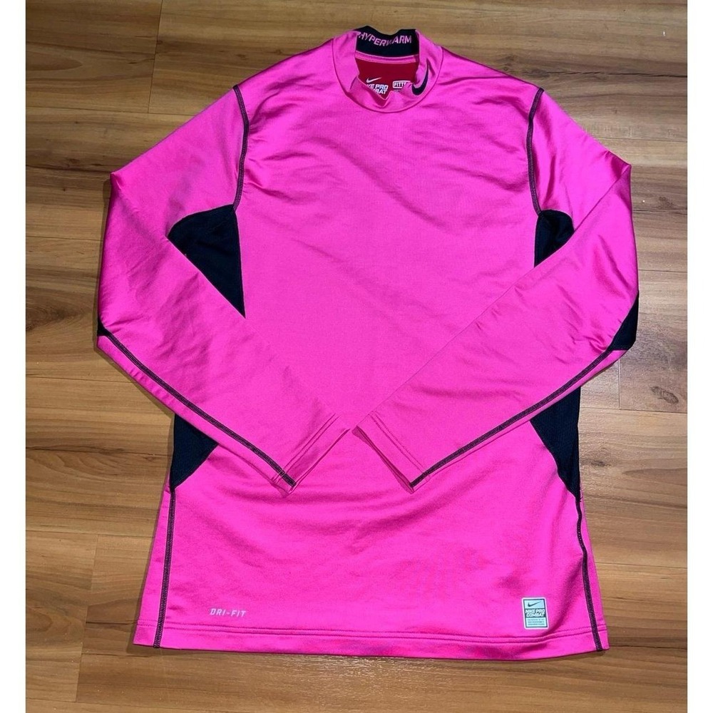 Mens Nike Pro Combat Hyperwarm Fitted Dri-Fit Long Sleeve Athletic Workout Shirt